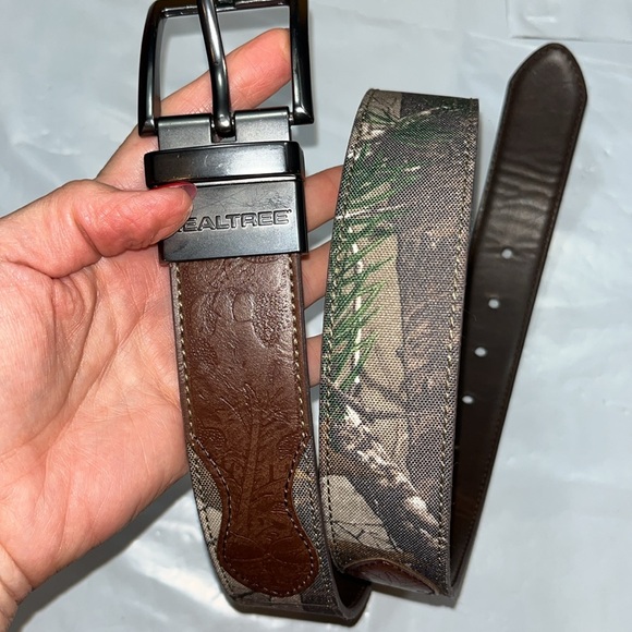 REALTREE REVERSIBLE Brown/ tan green camo BELT Leather Silver Buckle men 34-36 M - Picture 15 of 15